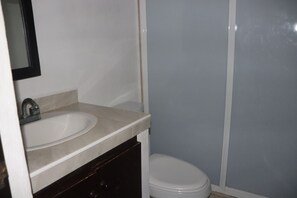 A bathroom with a sink, mirror, and toilet.