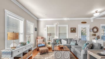 Televisie, een open haard, een dvd-speler en boeken