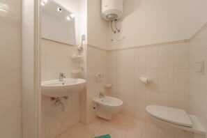 Douche, séchoir à cheveux, serviettes fournies