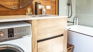 Eco-friendly toiletries, towels, soap, shampoo