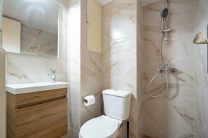 Hair dryer, towels, toilet paper