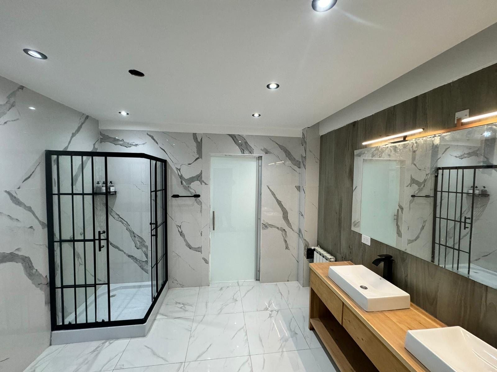 Shower, bidet, towels, soap