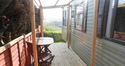 Peaceful caravan with WiFi in charming outskirts Callington on a working farm .