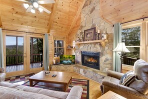 Smart TV, fireplace, stereo - Mountain View Getaway-Hot Tub, Fire Pit, Game Room, Minutes from Blue Ridge, GA (Blue Ridge)