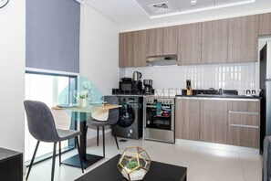 Fridge, microwave, coffee/tea maker, electric kettle