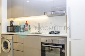 Fridge, microwave, oven, electric kettle