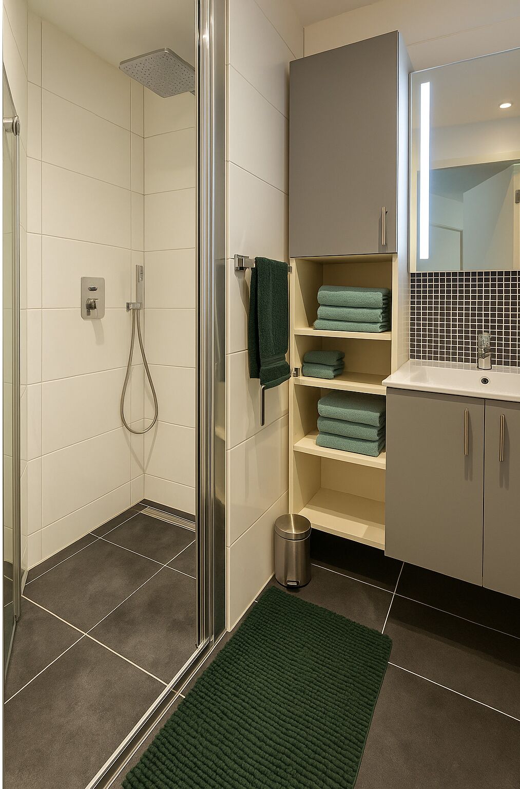 Hair dryer, towels, toilet paper