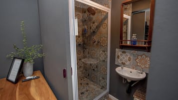Comfort Studio, Patio, Ground Floor | Bathroom | Shower, hair dryer, towels, soap