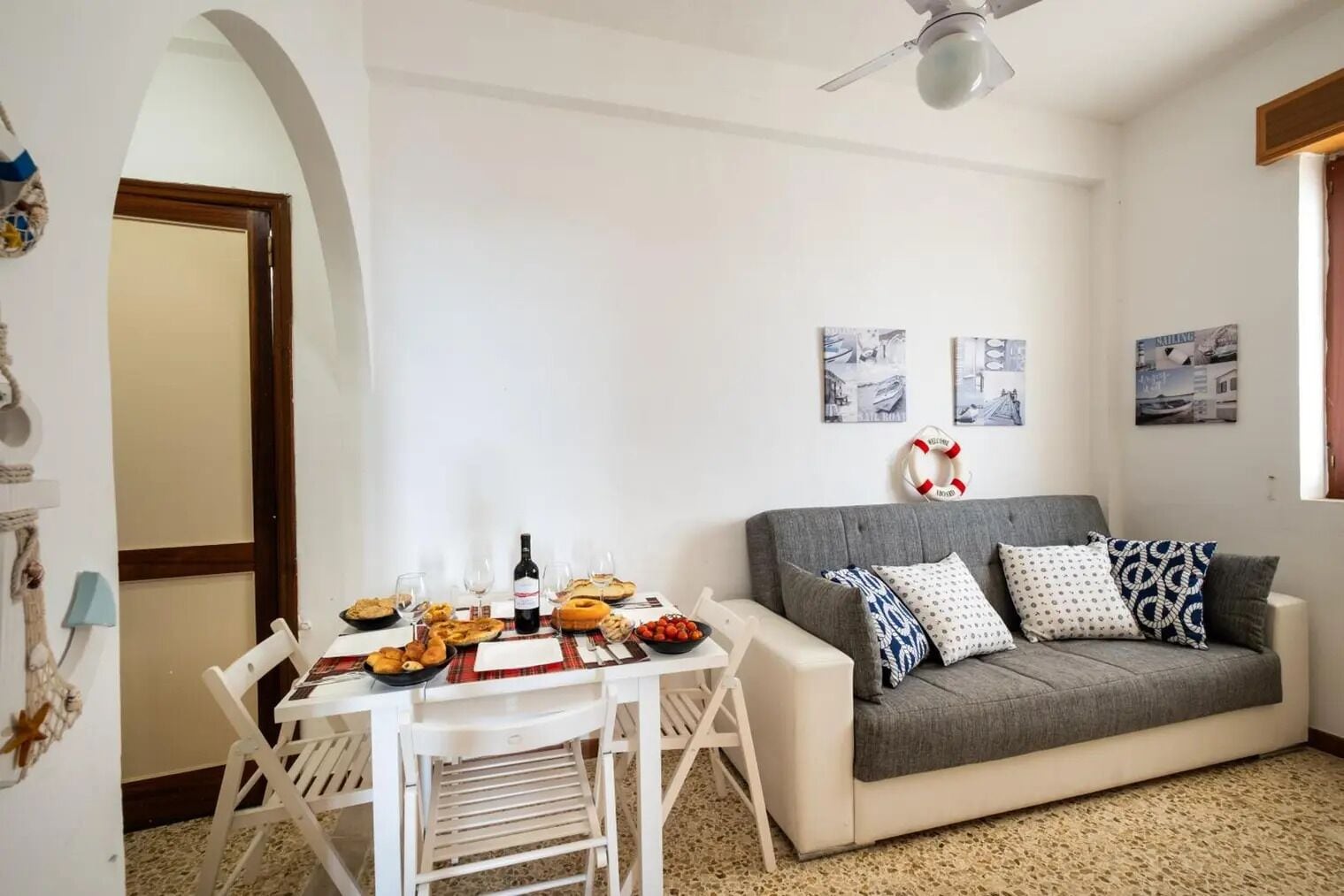 Apartment | Living area | 32-inch flat-screen TV with cable channels