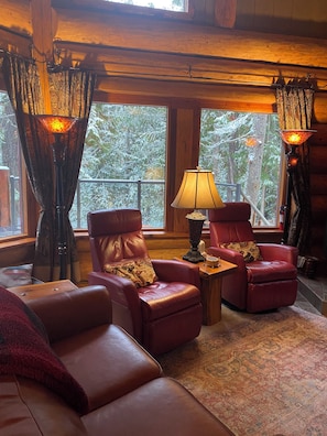 Smart TV, chimenea y libros