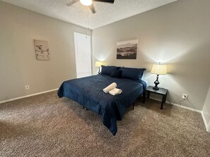 1 chambre, bureau, fer et planche à repasser, lit parapluie