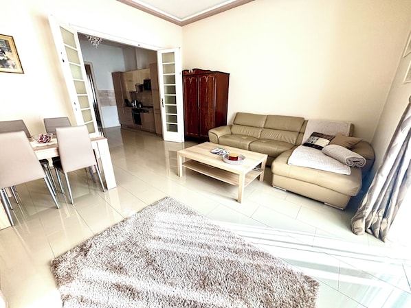 Smart TV, fireplace, DVD player, video library