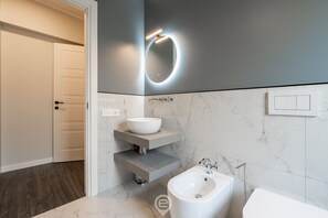 Regadera, secadora de cabello, bidet, toallas 