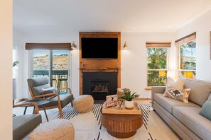 TV, fireplace