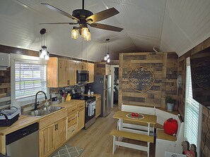 Fridge, stovetop, dishwasher, toaster