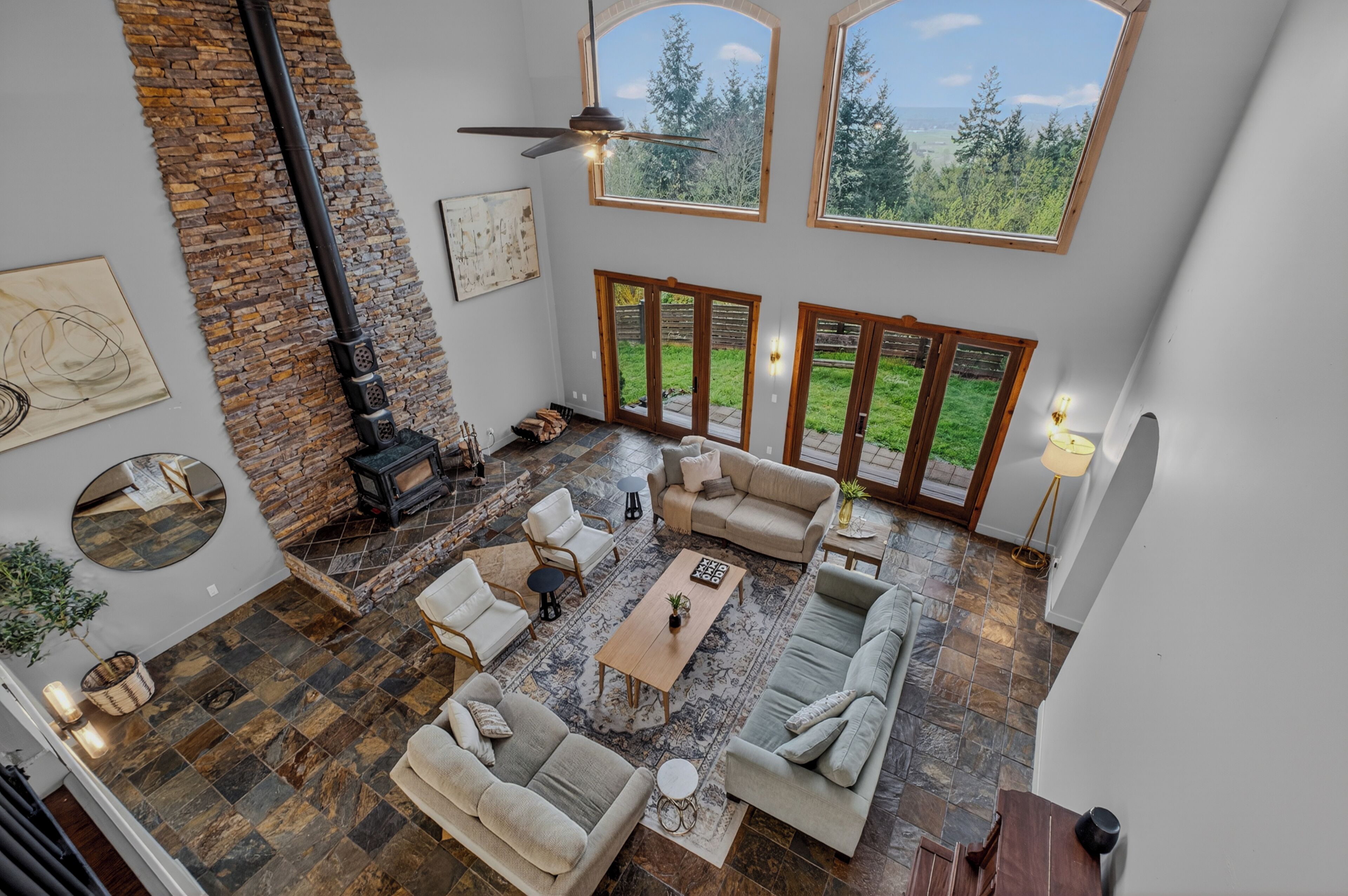 Smart TV, fireplace, foosball, books