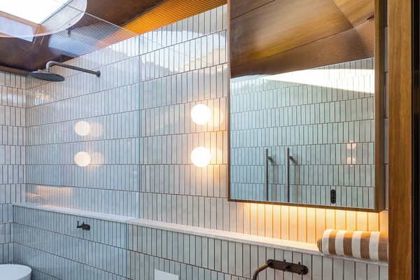 Shower, hair dryer, towels, toilet paper