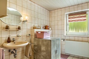 Shower, hair dryer, towels - Holiday Apartment 'Relaxinn Bavarian FeWo's with Private Terrace, Private Garden and Wi-Fi (Wegscheid)