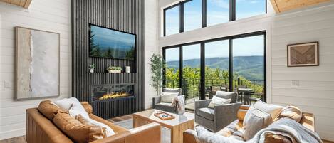 TV, fireplace, video games, table football