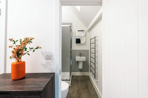Hair dryer, towels, toilet paper