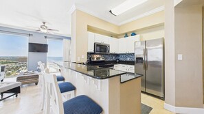 Microwave, stovetop, dishwasher, coffee/tea maker