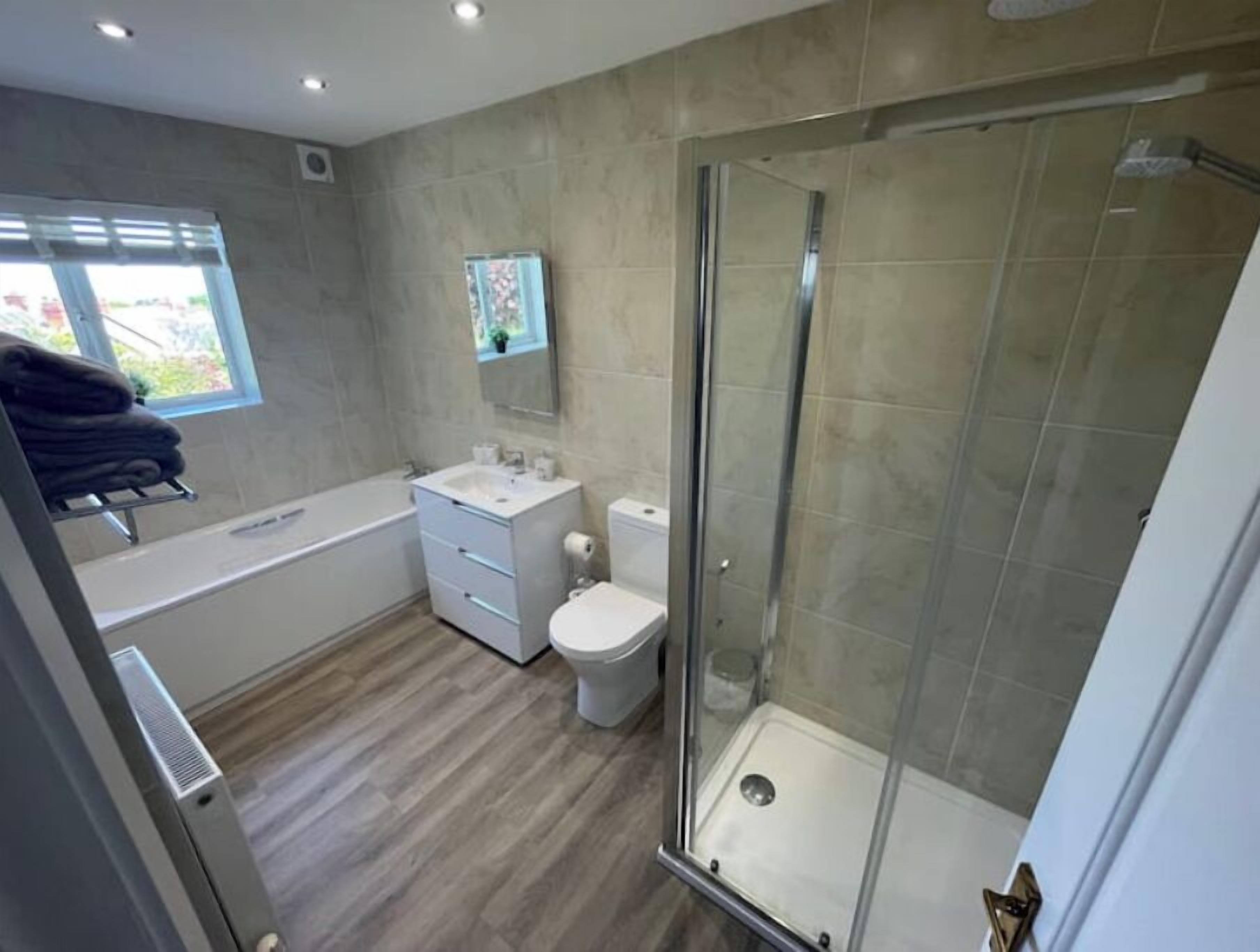 Hair dryer, towels, toilet paper