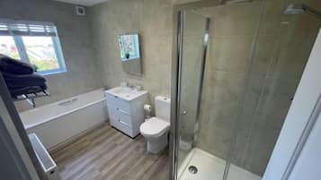 Hair dryer, towels, toilet paper