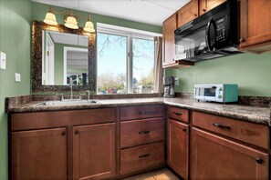 Fridge, microwave, stovetop, toaster