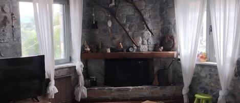 TV, fireplace