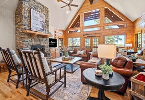 Smart TV, fireplace, video games, DVD player