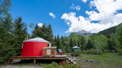 Off-Grid Red Yurt in the wood