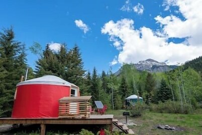 The Off-Grid Red Yurt in the woods