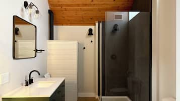 Douche, serviettes fournies, savon, papier toilette