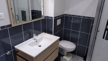 Douche, sèche-cheveux, serviettes fournies, papier toilette