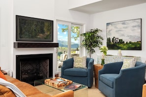 Smart TV, fireplace, books, offices - 2BR Cabin · Blue Ridge Views · Gourmet Kitchen (Burnsville)