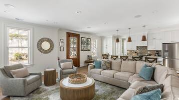Smart TV, fireplace, music library