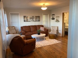 TV, fireplace, books