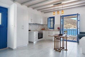 Fridge, oven, stovetop, coffee/tea maker