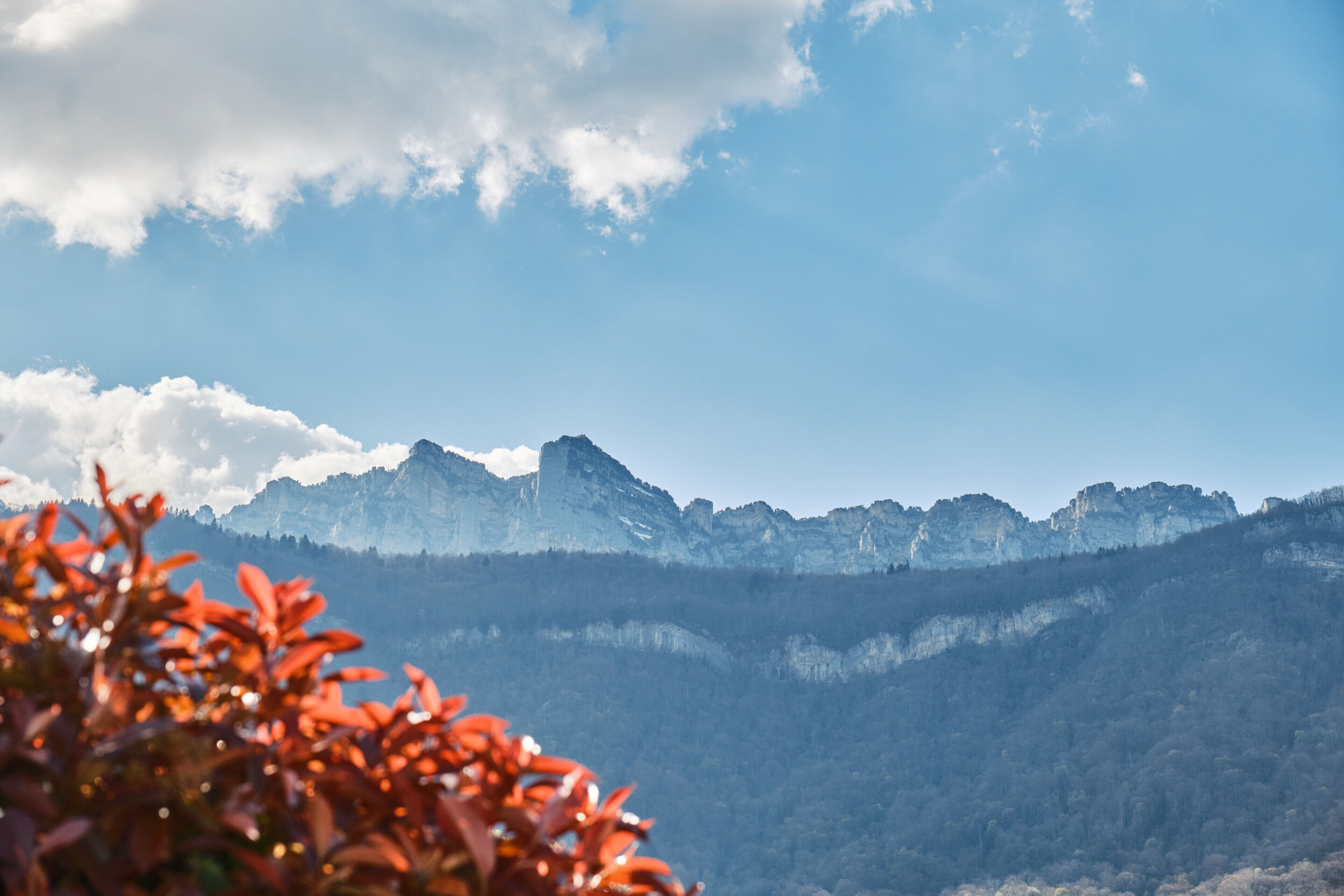 A mountain landscape with a clear sky.