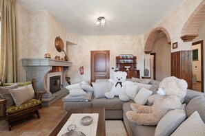 TV, fireplace