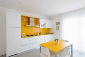 Fridge, microwave, dishwasher, coffee/tea maker