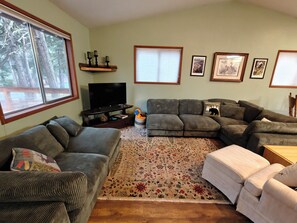 スマートテレビ、暖炉、卓球台、書庫