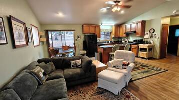 Smart TV, fireplace, table tennis, books