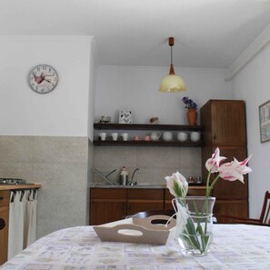 Køleskab, mikrobølgeovn, kogeplade, brødrister