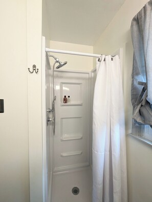Shower, towels, soap, toilet paper - Charming 2-bedroom house with WiFi, AC in brilliant Bloomington (Bloomington)