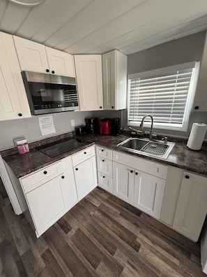 Fridge, microwave, stovetop, coffee/tea maker - Charming land accessible houseboat in Morristown (Morristown)