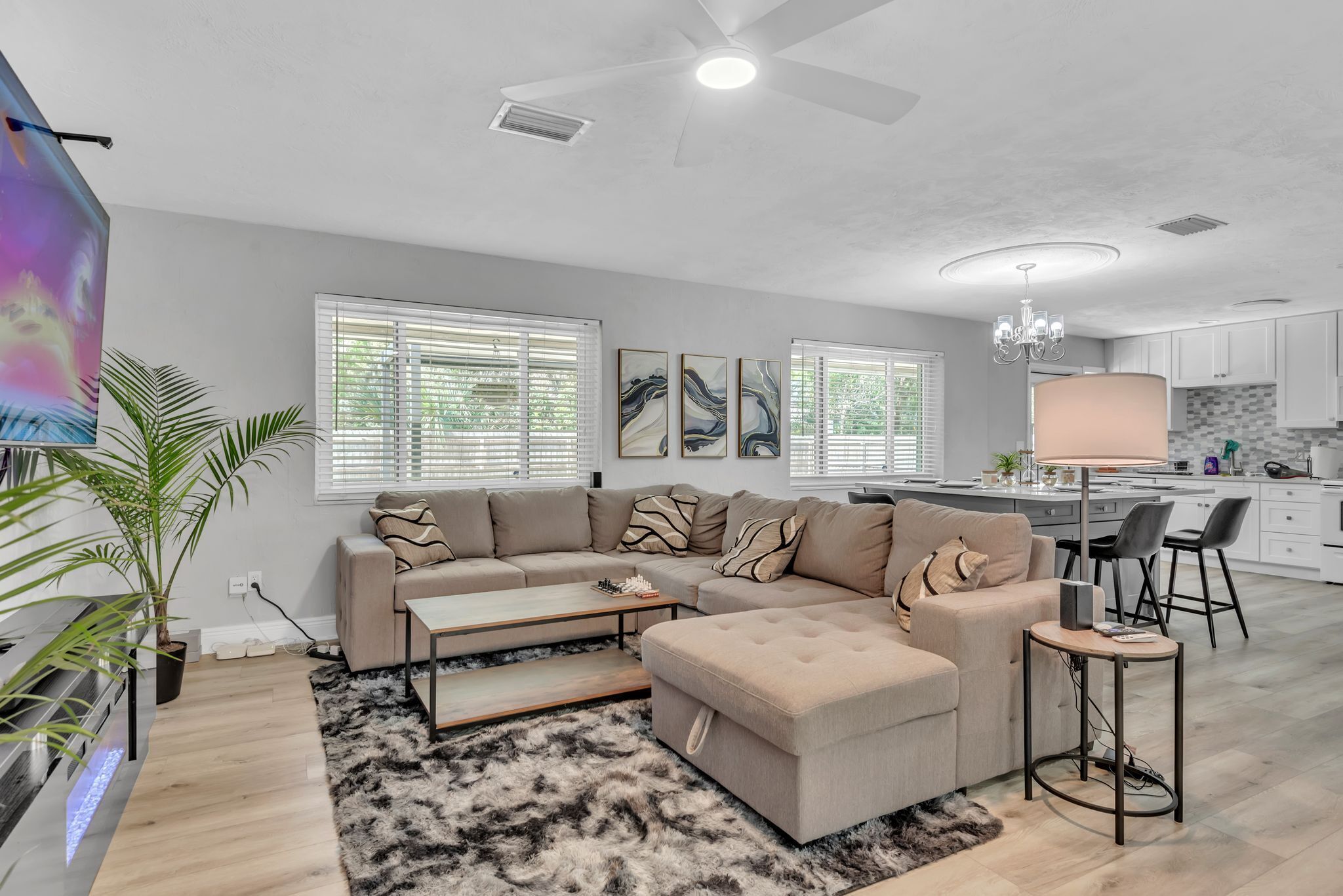 Smart TV, lareira, livros