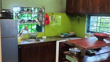 Fridge, microwave, stovetop, electric kettle