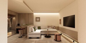 Suite, 1 cama King size, vista a la ciudad | Ropa de cama de alta calidad, edredón, minibar y escritorio 