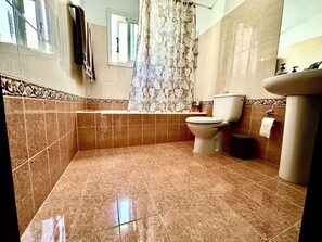 Hårtork, handdukar, tvål och toalettpapper